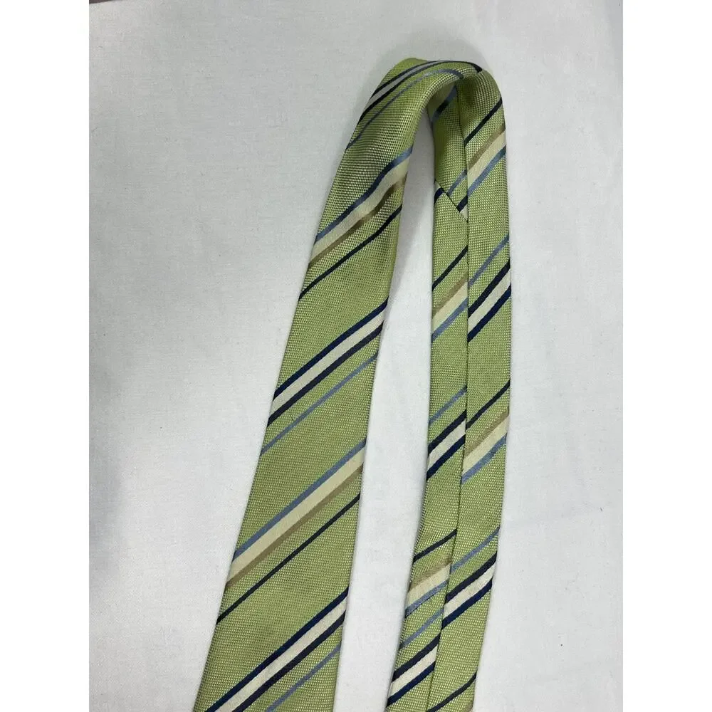 Banana Repbublic Green Striped 100% Silk Necktie 58